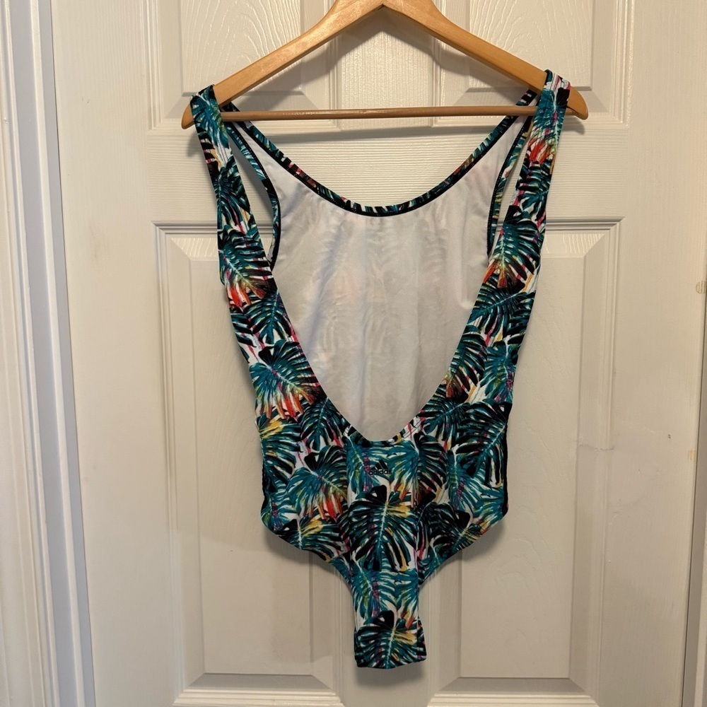 NWOT Adidas Originals Painted Palms 3 Stripe One Piece Swimsuit - Picture 2 of 4